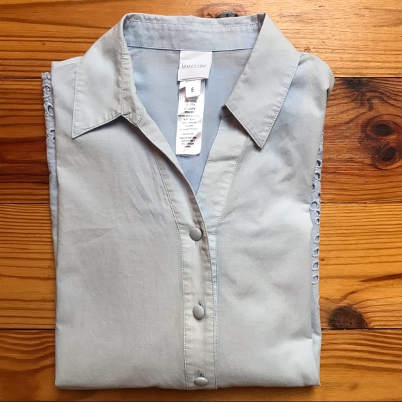 Madeleine Light Blue Cotton Eyelet Button Down Top, EUC, 6 - Picture 13 of 13